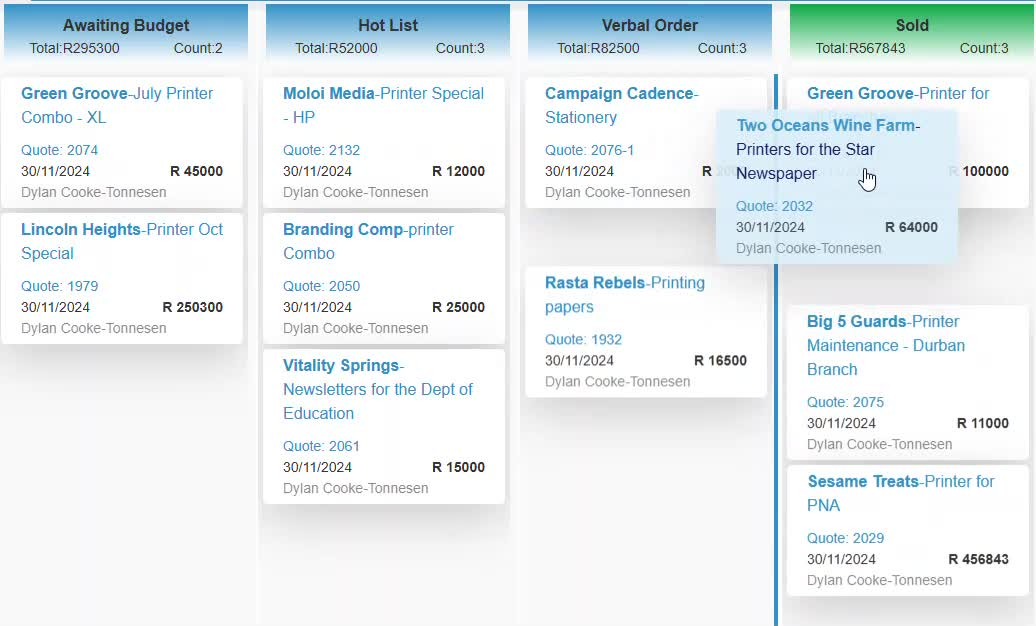 screenshot of BluWave CRM